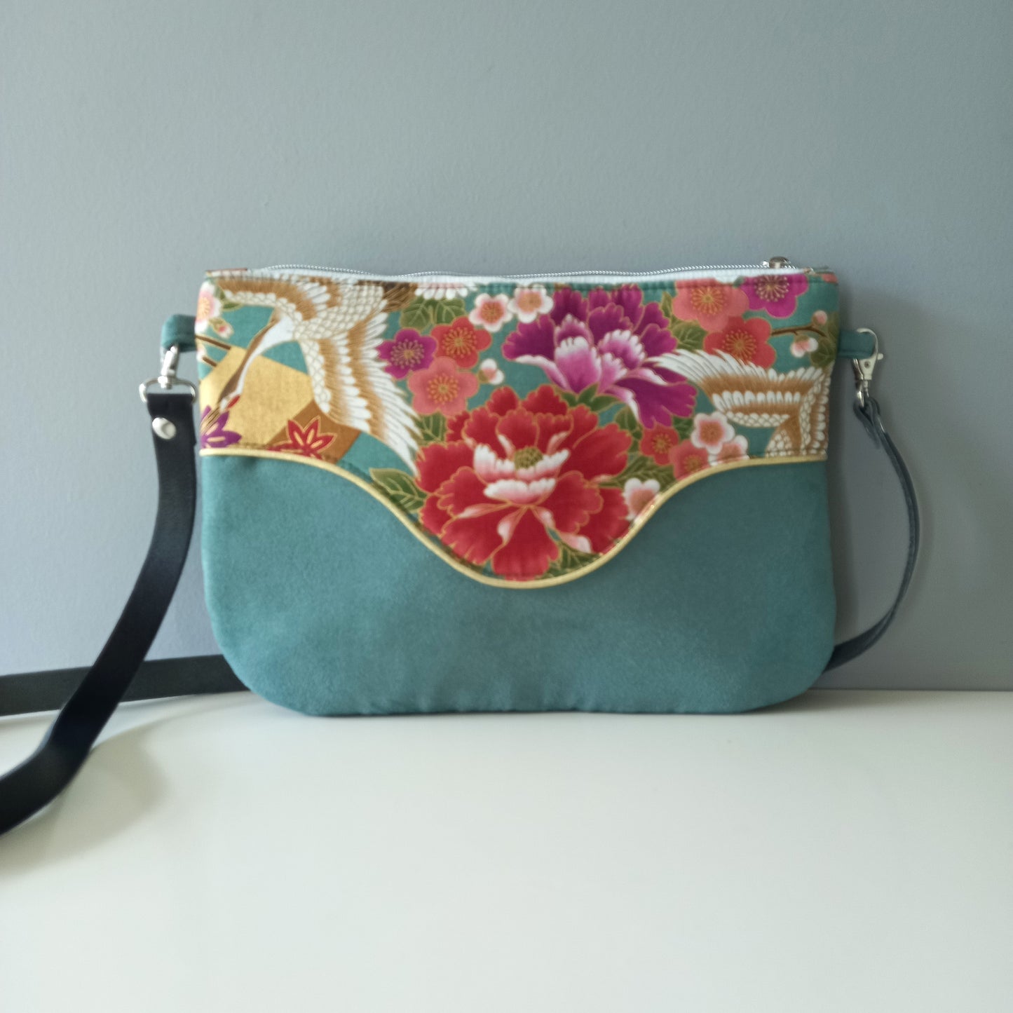 Sac Pils vert pastel fleurs or