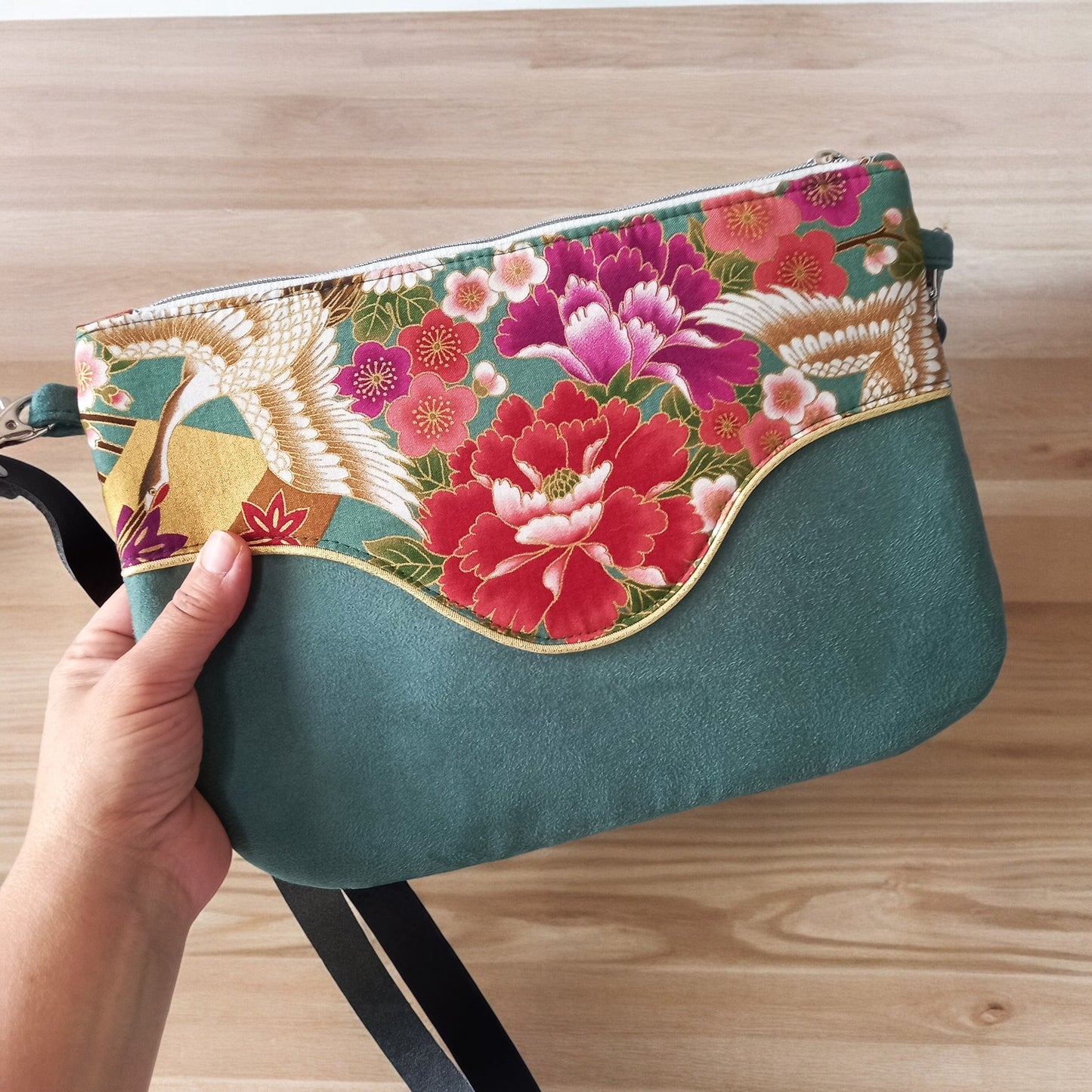 Sac Pils vert pastel fleurs or