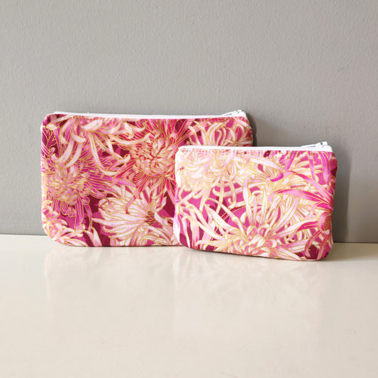 Duo de pochettes kiku rose et or