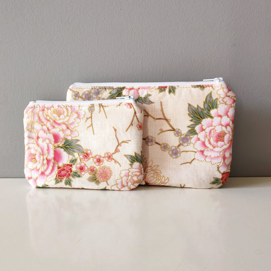 Duo de pochettes écru Pivoines et Sakura